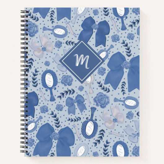 ロマンチックなブルーの弓とバラ ノートブック (正面)