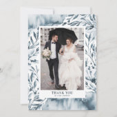 ロマンチックなブルーウォーターの植物色の写真結婚ズ サンキューカード (正面)
