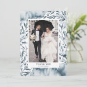 ロマンチックなブルーウォーターの植物色の写真結婚ズ サンキューカード (スタンド正面)