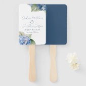 ロマンチックなブルーウォーターカラーアジサイの花 ハンドファン (正面&裏面)