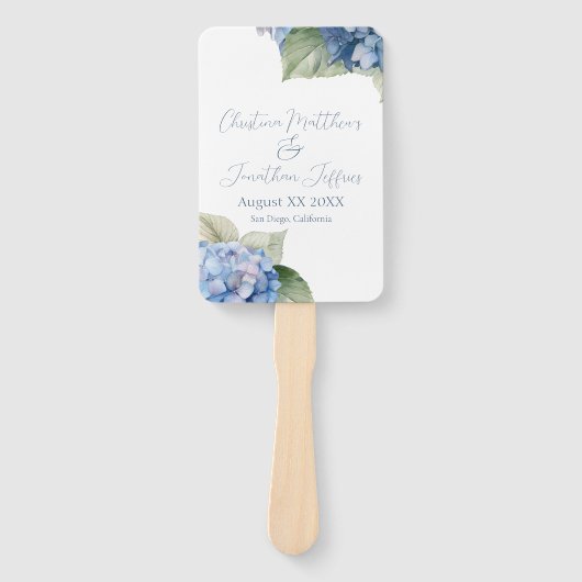 ロマンチックなブルーウォーターカラーアジサイの花 ハンドファン (正面)