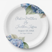 ロマンチックなブルーウォーターカラーアジサイの花 ペーパープレート (正面)
