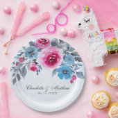 ロマンチックなブルーウォーター色のフローラ結婚ズ ペーパープレート (パーティー)