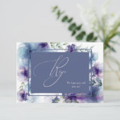 ロマンチックなブルーウォーター色フローラメニューウェディングRSVP 出欠カード (スタンド正面)