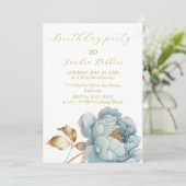 ロマンチックなブルーゴールデンフラワー誕生日招待状 招待状 (スタンド正面)