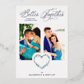 ロマンチックなブルーシ実在ェーズシルバーフローラハート 箔招待状 (正面)