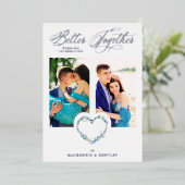 ロマンチックなブルーシ実在ェーズシルバーフローラハート 箔招待状 (立ち正面)