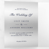 ロマンチックなブルージュエルジェムボウQRコード結婚ズ 三つ折り招待状 (内部最初)