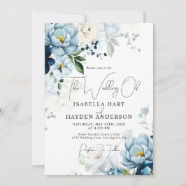 ロマンチックなブルーネイビーフローラすべて1 QRコード結婚s 招待状