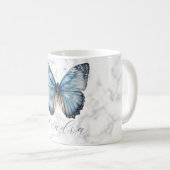 ロマンチックなブルーバタフライ コーヒーマグカップ (正面右)