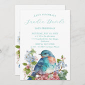 ロマンチックなブルーバード誕生日招待状 招待状 (正面/裏面)