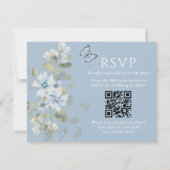 ロマンチックなブルーフローラRSVP QRコードフォト結婚ズ 出欠カード (正面)
