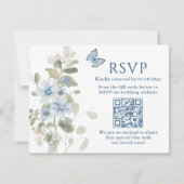 ロマンチックなブルーフローラRSVP QRコードフォト結婚ズ 出欠カード (正面)