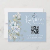 ロマンチックなブルーフローラRSVP QRコードフォト結婚ズ 出欠カード (正面)