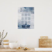 ロマンチックなブルー結婚スワンのディナー席の表 ポスター (キッチン)