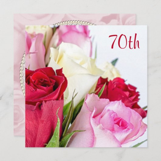 ロマンチックなブーケバラ70誕生日 招待状 (正面/裏面)