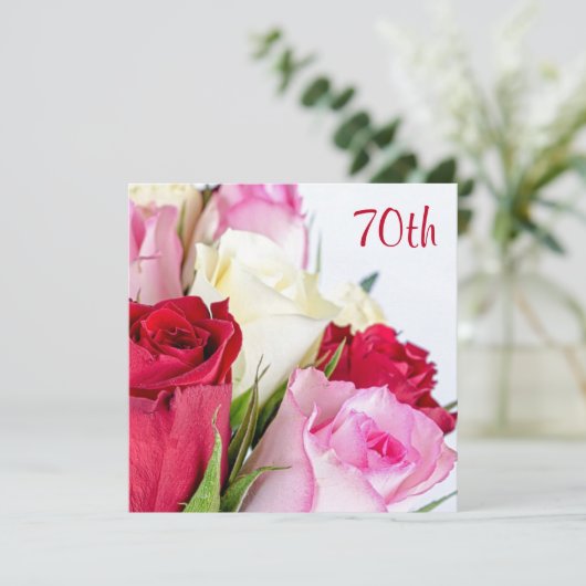 ロマンチックなブーケバラ70誕生日 招待状 (スタンド正面)