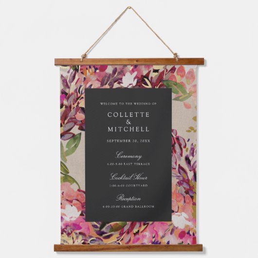 ロマンチックなブーケホットピンクブラック結婚の歓迎 吊り下げ型タペストリー (正面)