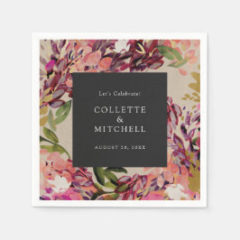 ロマンチックなブーケホットピンクブラック結婚ズ スタンダードカクテルナプキン