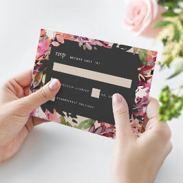 ロマンチックなブーケホットピンクブラック結婚金ゴールド 出欠カード