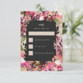 ロマンチックなブーケホットピンクブラック結婚金ゴールド 出欠カード (スタンド正面)