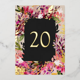 ロマンチックなブーケホットピンクブラック金ゴールドテーブル番号 箔招待状