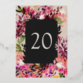 ロマンチックなブーケホットピンクブラック金ゴールドテーブル番号 箔招待状 (裏面)