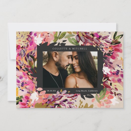 ロマンチックなブーケホットピンク 招待状 (正面)