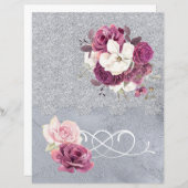 ロマンチックなプラムフローラ&シルバーレーススクラップブック紙 (正面/裏面)