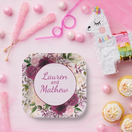 ロマンチックなプラムブルゴーニュ赤面ピンクパーソナライズされた ペーパープレート (パーティー)