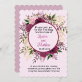 ロマンチックなプラムブルゴーニュ赤面ピンクフローラ結婚ズ 招待状 (正面/裏面)