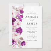 ロマンチックなプラム&赤面ウォーター結婚カラー 招待状 (正面)