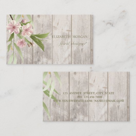 ロマンチックなプロフェッショナルさくらんぼツリー、木のテクスチャ 名刺 (正面/裏面)