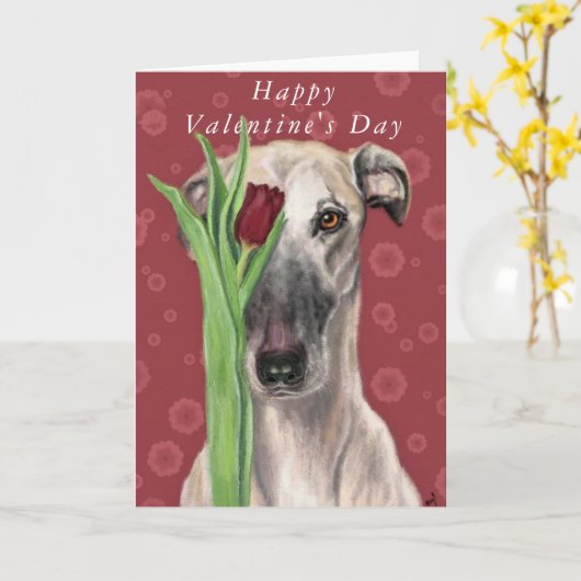 ロマンチックなペット犬と花のバレンタインデーカード カード (黄色い花)