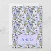 ロマンチックなペリウィンクルフローララベ結婚ンダー 招待状 (裏面)