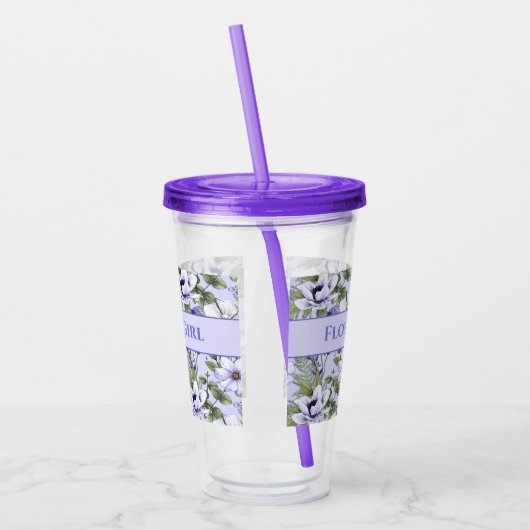 ロマンチックなペリウィンクル花模様ラベンダーフラワーガール アクリルタンブラー (左)