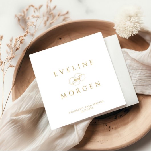 ロマンチックなペルソナライ結婚ブル金ゴールドのタイポグラフィ スタンダードカクテルナプキン