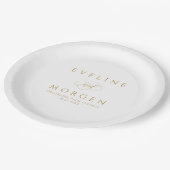 ロマンチックなペルソナライ結婚ブル金ゴールドのタイポグラフィ ペーパープレート (アングル)