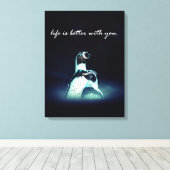 ロマンチックなペンギンのカップルの生活はあなたとの良い キャンバスプリント (インサイチュ (ウッドフロア))