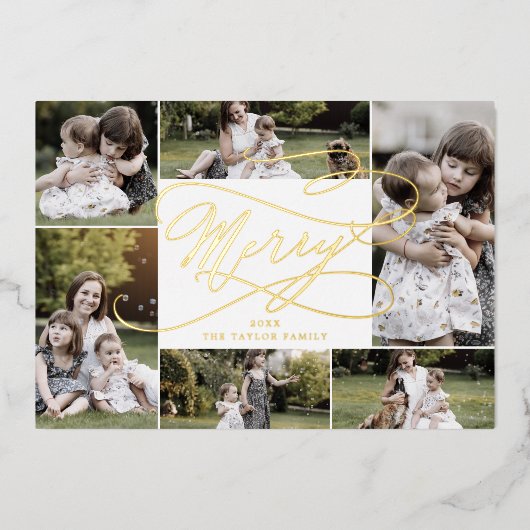 ロマンチックなホイルメリークリスマス7フォトコラージュ 箔シーズンカード (正面)