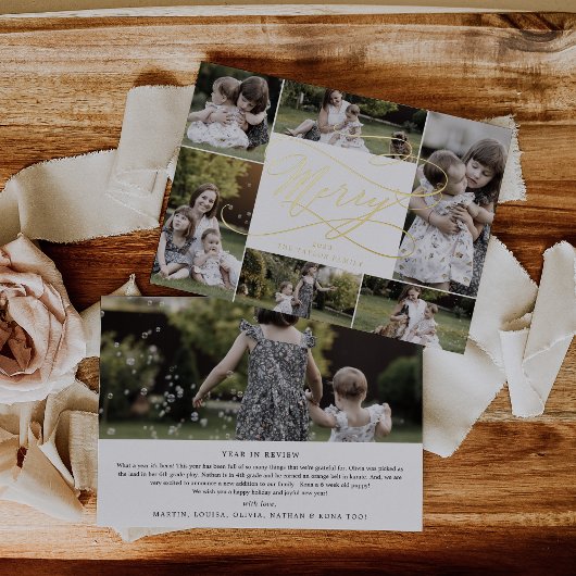 ロマンチックなホイルメリークリスマス7フォトコラージュ 箔シーズンカード