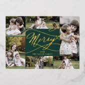 ロマンチックなホイル |緑メリーの7フォトコラージュ 箔シーズンカード (正面)