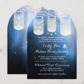 ロマンチックなホタルのメイソンジャー ウェディング 招待状 (正面/裏面)