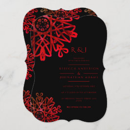 ロマンチックなホットレッド装飾パタ結婚ーン 招待状