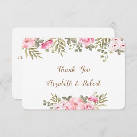 ロマンチックなホワイトウォーター色のフローラサンキューカード サンキューカード (正面/裏面)