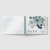 ロマンチックなホワイトダスティー&ネイビーブルーフローラグリーングー ゲストブック (全面)