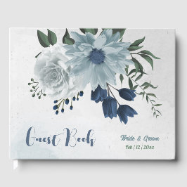 ロマンチックなホワイトダスティー&ネイビーブルーフローラグリーングー ゲストブック