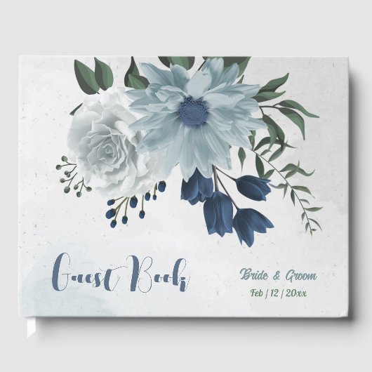 ロマンチックなホワイトダスティー&ネイビーブルーフローラグリーングー ゲストブック (正面)