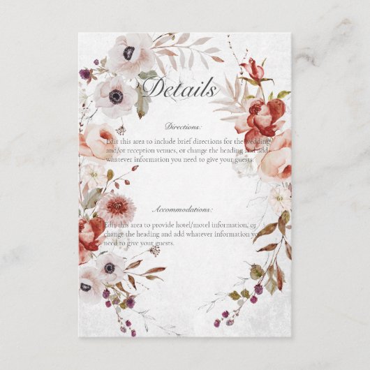 ロマンチックなホワイトピンク結婚フローラの詳細カード エンクロージャーカード (正面)