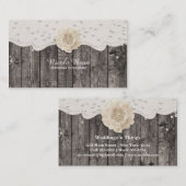 ロマンチックなホワイトフラワー＆パール ラスティックウッド ウェディング 名刺 (正面/裏面)